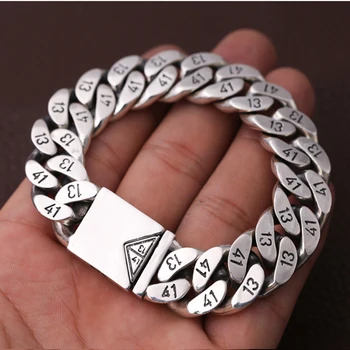 

925 Sterling Silver color Men's Bracelet Wide 16mm Triangle socket Lock High Polish Link Chain Male Biker 1314 Bracelet Jewelry