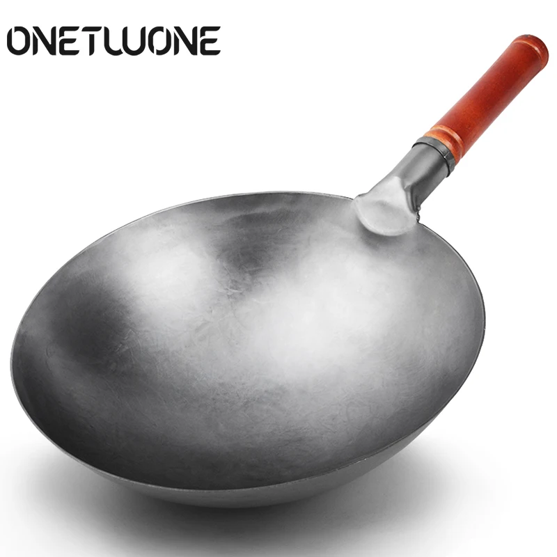 

Cooking Wok Household Iron pot Old-fashioned Uncoated Non-stick pan Round Bottom wok Chef Fried Wok