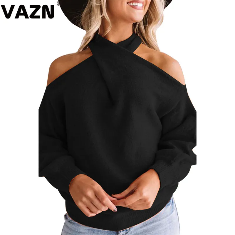 Черный VAZN, английский стиль, одноцветная, популярная, для девушек, с круглым вырезом, элегантная, для офиса, для женщин, Сексуальная футболка, тройники, с бисером, длинный рукав, тройники - Цвет: Черный