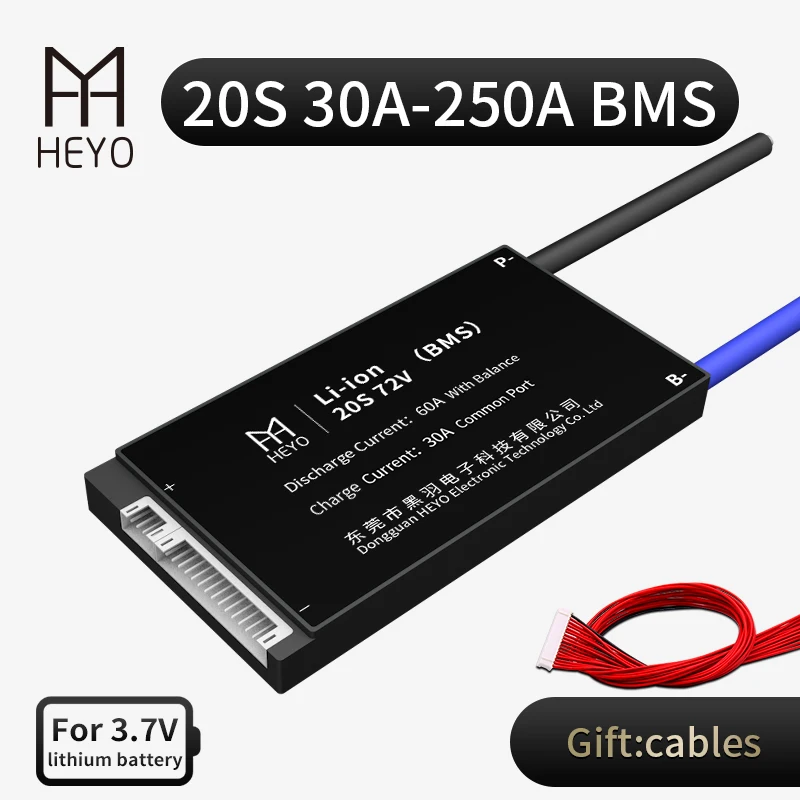 Аккумуляторная батарея HEYO 3 6 В 7 в 18650 20S 72V NMC Li Ion bms 30A 40A 50A 60A 80A 100A 120A 150A 200A 250A 54 V