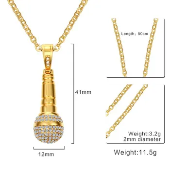 

FXM stainless steel necklace hot sell popular single women man 41mm Microphone shape gold color lover gift women jewelry