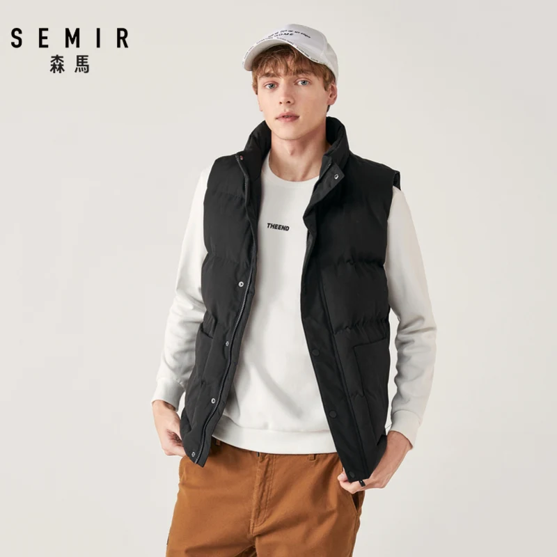 Semir хлопковый жилет мужской молодой осенний и зимний мужской жилет без рукавов теплый короткий параграф воротник куртка Молодежный Черный