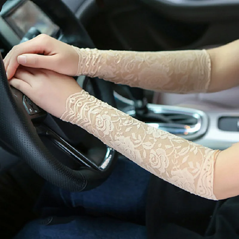 Sexy Lace Sleeve Summer Long Thin Elastic Cover Scars Wrist Half Finger Glove Women Driving Fingerless Sunscreen Mitten I57 10
