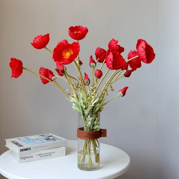 

Two Corn Poppy Artificial Flower Wedding Decoration Material Red Wedding Home Single Poppy Pu Artificial Flower
