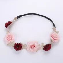 Модельная тканевая розовая Свадебная гирлянда цветочный головной венок Европа и Америка лента для волос женская розовая лента для волос свадебный головной убор