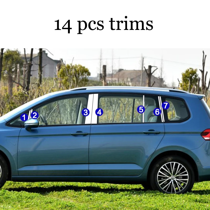Lsrtw2017 304 нержавеющая сталь окна автомобиля планки украшения для volkswagen Passat touran vw авто аксессуары - Название цвета: 14 pcs trims
