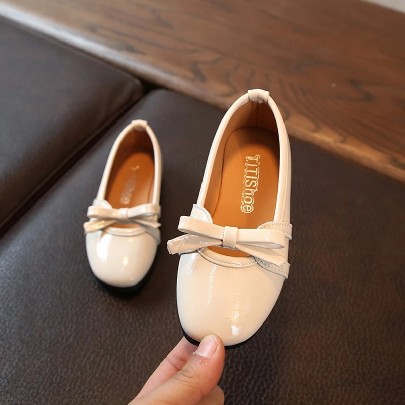 Новая Осенняя детская обувь для девочек с блестками и бантом кожаная принцессы