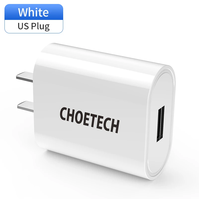 CHOETECH 5 В/2,4 А USB зарядное устройство для iPhone 8 7 US Plug дорожное настенное зарядное устройство адаптер для samsung Xiaomi Redmi 7 зарядное устройство для мобильного телефона - Тип штекера: White US