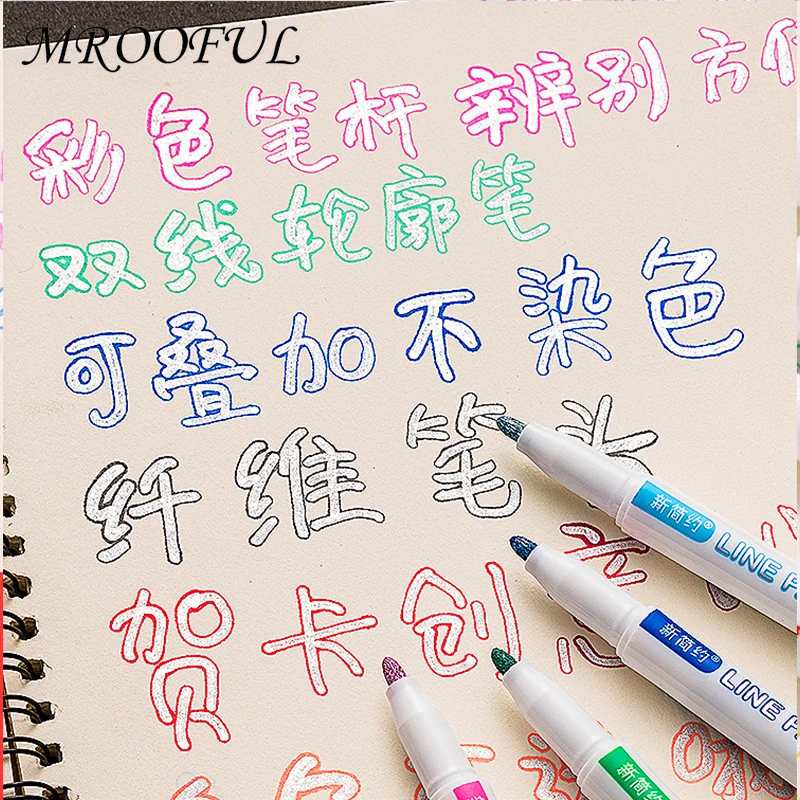 8/12pcs Double-line Pen Set Fantasy Chalk Marker Highlighter Color Drawing Creative Painting Office School Supplies | Канцтовары для