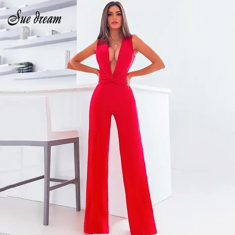red jumpsuit halter neck