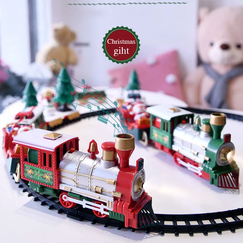 Новое поступление поезд трек блоки Сделай Сам Санта Клаус Счастливого Рождества подарок Игрушка Дерево пластиковая игрушка карета цветная коробка подарки для детей 2
