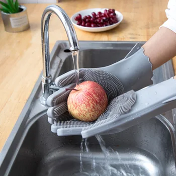 

1PCs Magic Dishwashing Gloves Female Silicone Thick Durable Multi-Function Cleaning Household Kitchen Brush Bowl Heat Resistant