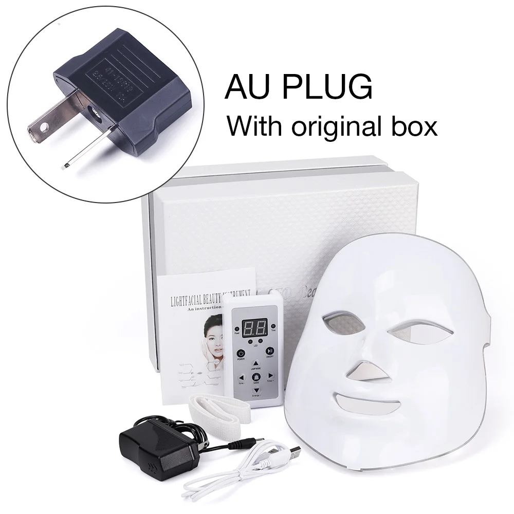 au with box СВЕТОДИОДНЫЙ Прибор для ухода за кожей лица, электрическая маска для удаления морщин, фотоновая омолаживающая маска для кожи, антивозрастная терапия - Цвет: au with box