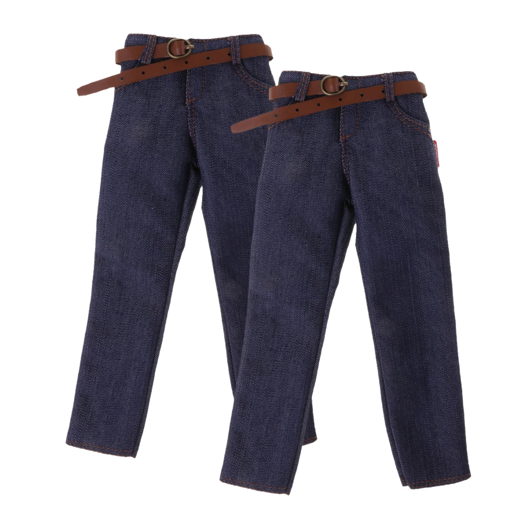 2 pcs 1/6 Male Classic Denim Jeans Pants with Belt for 12