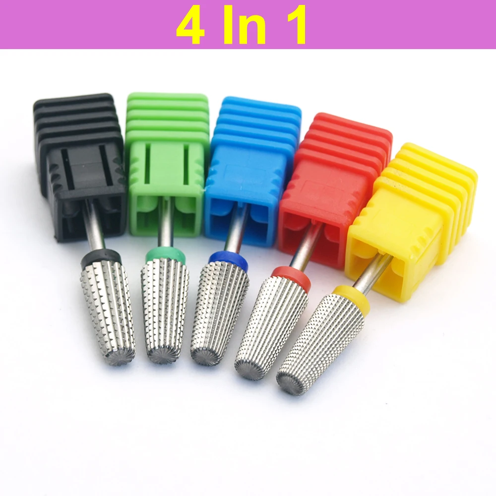 Broca de carburo de tungsteno 5 en 1 para uñas, broca de corte recto de forma cónica para Gel de uñas acrílicas, vástago de 3/32 