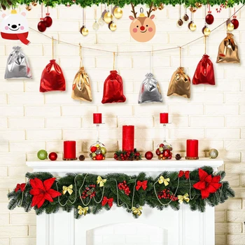 

24 Pcs Calendar Countdown Burlap Bag Candy Storage Pouch DIY Christmas Advent Calendar Bag Calendrier Avent Christmas Gift Bags