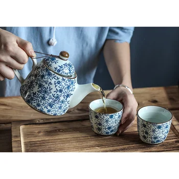 

Ceramics Tea Cups Set Floral Printing Tea Pot Ceramics Teapot Creative Water Jar Set Teaware Kettle with 4pcs Cups