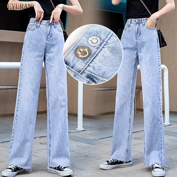 

High Waist Straight Boyfriend Jeans for Women Blue Casual Loose Wide Leg Denim Pants Woman's Fashion Vintage Plus Size Trousers