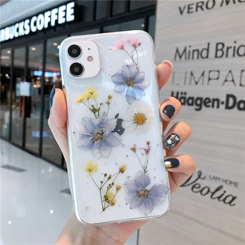Прозрачный чехол для телефона с настоящими высушенными маргаритками iPhone 12 11 Pro Max