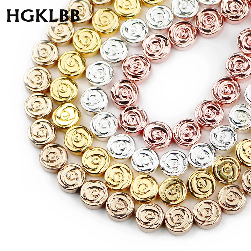 Бусины HGKLBB из Натурального Гематита с черным цветком розы круглые бусины