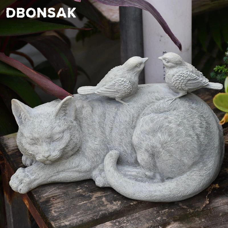 Outdoor Kitten Bird Ornaments Resin Lazy Grey Cat Figurines Decoration Garden Villa Lawn Landscape Animal Crafts Sculpture Decor Outdoor Kitten Bird Ornaments Resin Lazy Grey Cat Figurines Decoration Garden Villa Lawn Landscape Animal Crafts Sculpture Decor