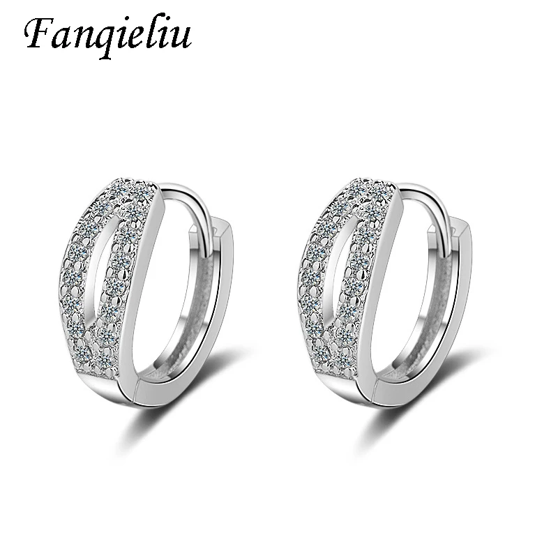 

Fanqieliu Small Cute Earrings Real 925 Sterling Silver Hoops Woman Crystal Hoop Earrings For Women FQL20433