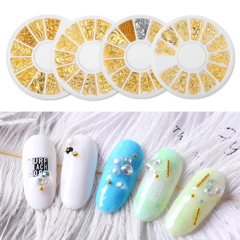RBAN NAIL золотые заклепки для ногтей 3D украшение Золотые круглые звезды квадратные