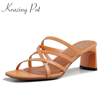 

Krazing pot new full grain leather superstar high strange heels slip on shoes office lady daily wear slingback sandals women L39