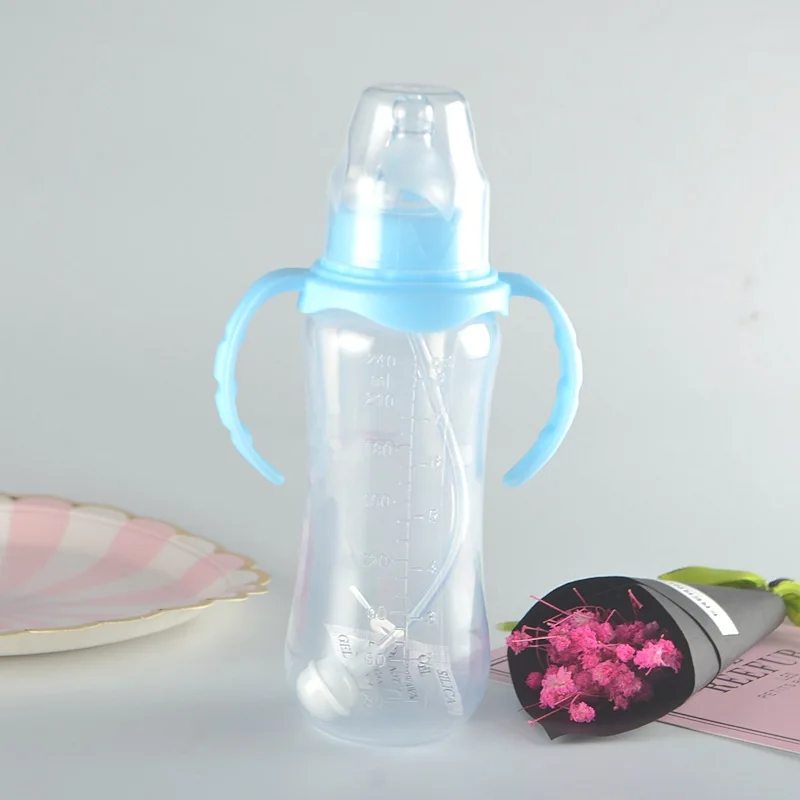 240ml Blue 240 мл Милая бутылочка для кормления новорожденная девочка обучающая чашка с ручкой, соломенная бутылка для питьевой воды - Цвет: 240ml Blue