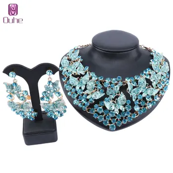 

Fashion Crystal Butterfly Necklace Earring Jewelry Sets For Women Brides Bridal Wedding Party Costume Jewellery