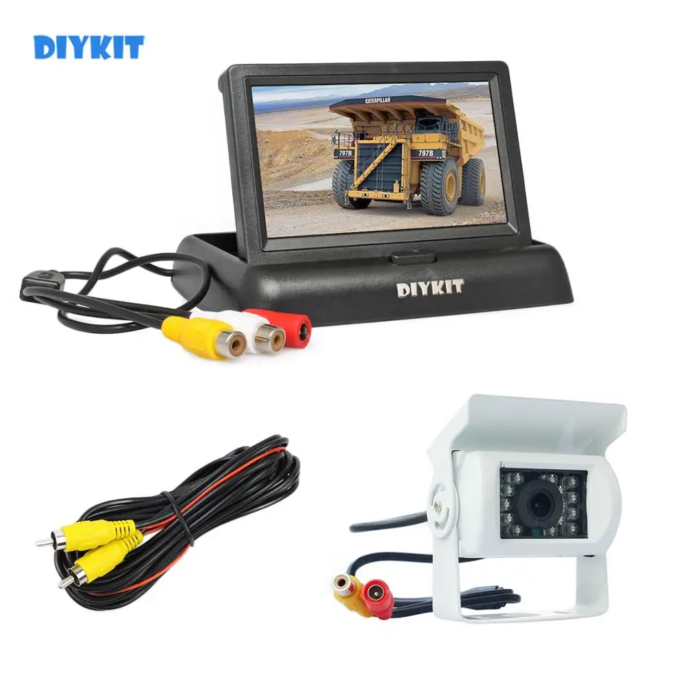 DIYKIT проводной 4,3 дюймов складной монитор для автомобиля заднего вида Водонепроницаемый CCD обратный ИК ночного видения автобус камера грузовика белый