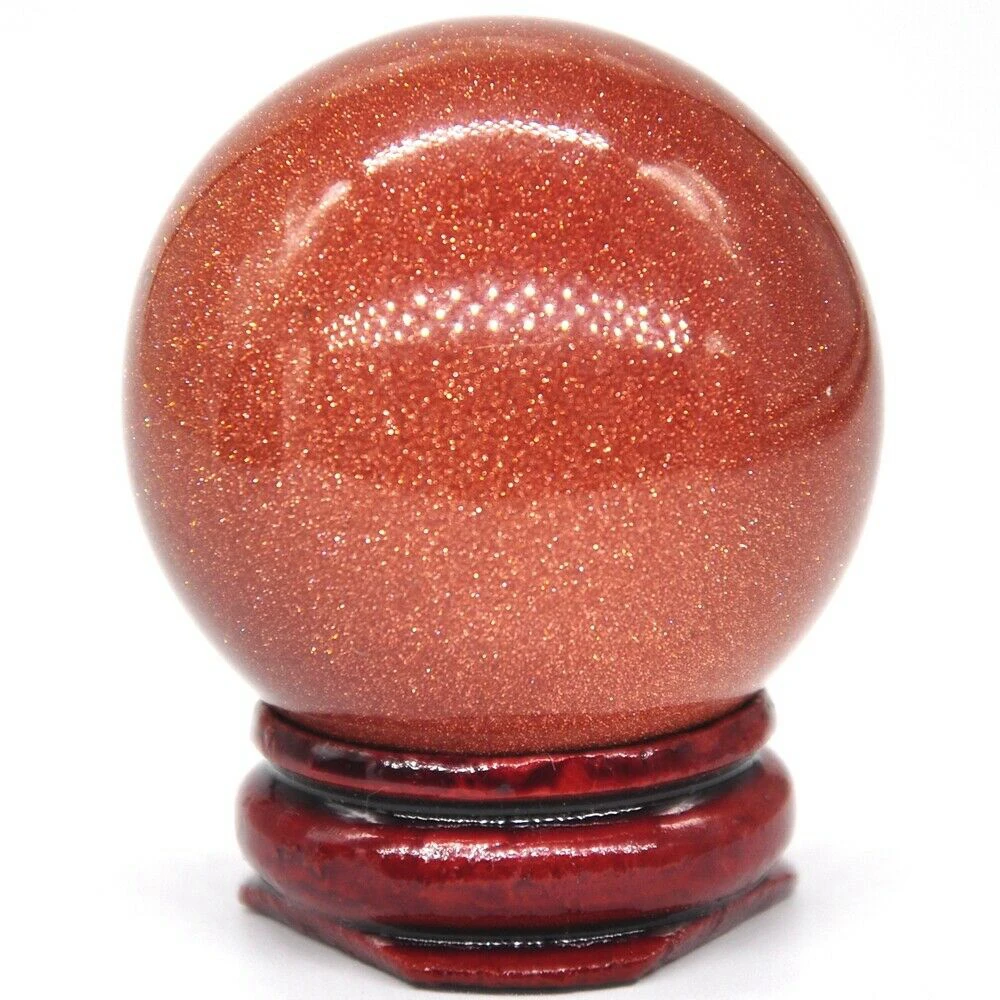 40mm Red Goldstone Sand Crystal Shpere Healing Reiki Gemstone Massage Ball Decoration With Stand