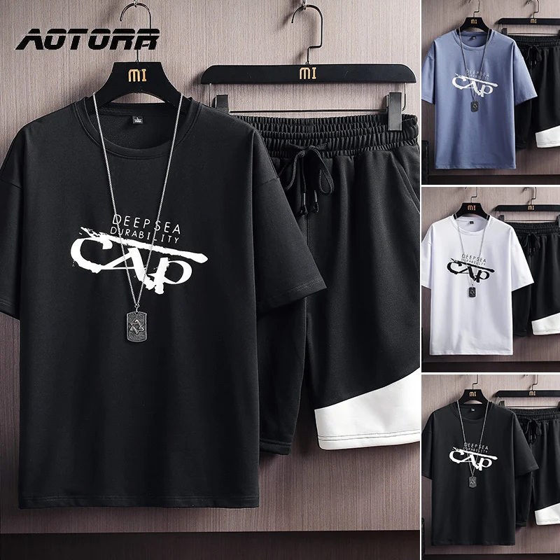 Chándal informal de verano para hombre, traje deportivo de manga corta y pantalones cortos, ropa deportiva, 2 piezas