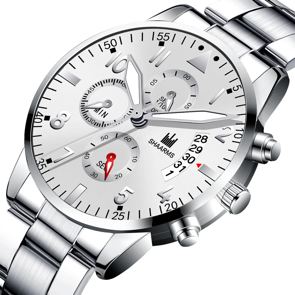 2021 New Display Date Business Watch Male Clock Retro Design Steel Band Quartz Wristwatch luxury Men's Watches Classic Clock