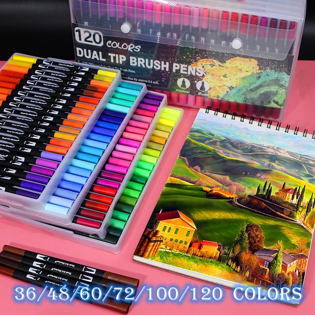 72 Colors Fine Liner Dual Tip Brush Art Markers Pen Watercolor