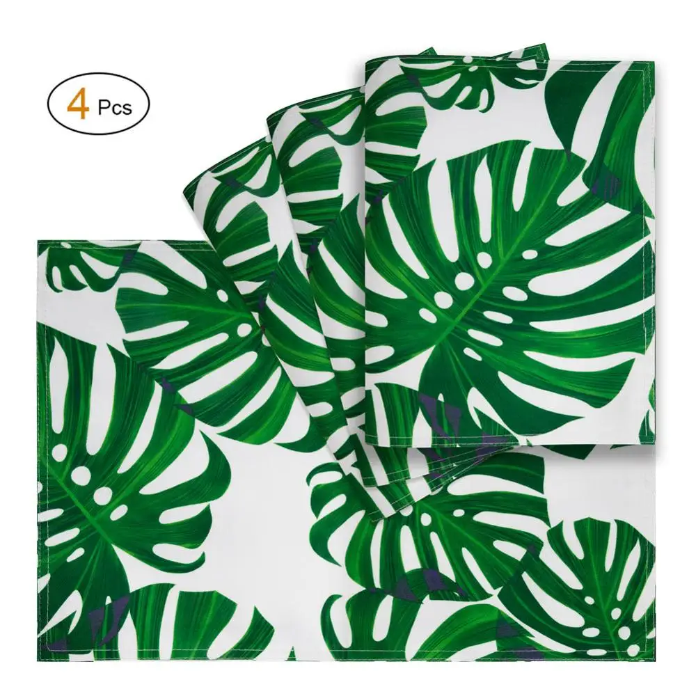 

Anti-stain Reversible Cloth Placemats for Dining Table,Place Mats Set of 4,Green Palm Leaves Fabric Table Mats Waterproof