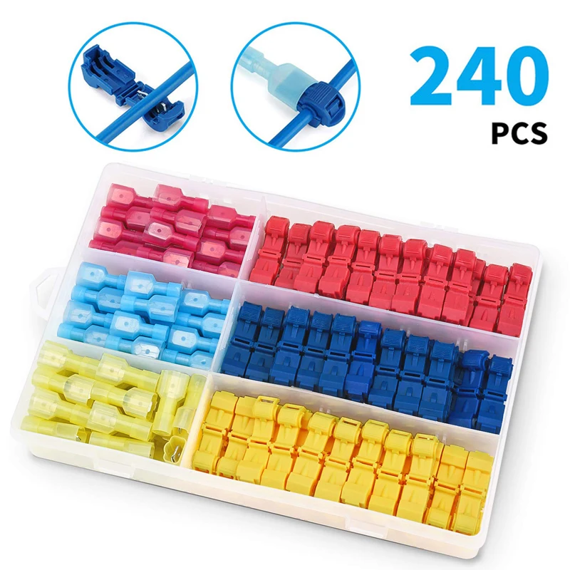 

240Pcs T-Tap Wire Connectors Splice Wire Terminals T-Tap Self-Stripping with Nylon Fully Insulated Male Quick Disconnects Kit