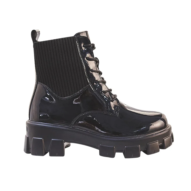 

2019 Winter New Style Women's round-Toe Europe And America Leather Boot Sleeve Martin Boots Thick Waterproof Semi-high Heeled WO