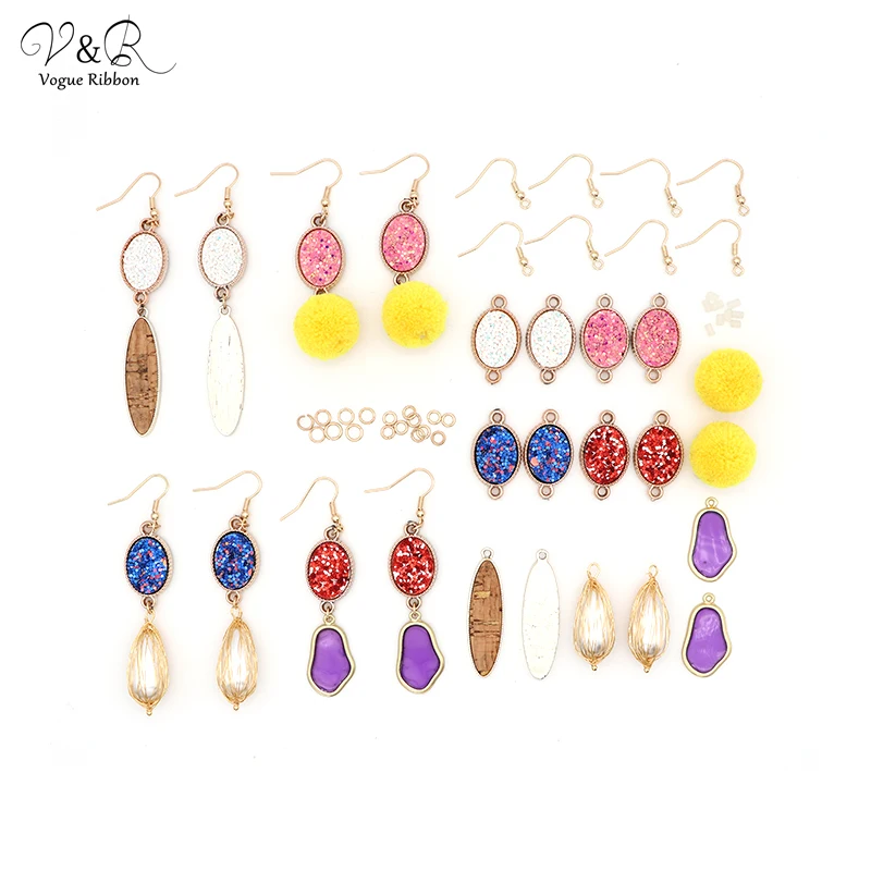 

New DIY Handmade Jewelry Making Bead Pom Ball Similated Pearl Charm Pendants Drop Dangle Earring Set Components Fashion DIY-096