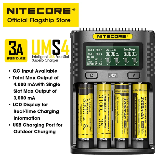 NITECORE UMS4 Four Slots Intelligent Battery Charger USB 4A QC Fast  Charging Superb Charger For 18650 14500 26650 21700 AA AAA - AliExpress
