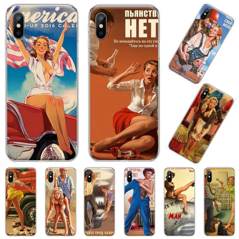

WW2 Sexy Pin up Girl Vintege Phone Case For iphone 12 5 5s 5c se 6 6s 7 8 plus x xs xr 11 pro max coque shell soft shell