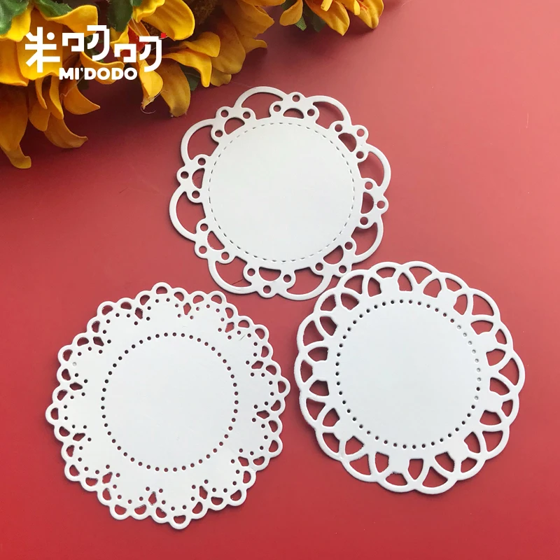 Металлические режущие штампы 3 шт стежка Doily цветок кружева круглые Midodo Скрапбукинг Бумага Ремесло нож прессформы лезвия новые штампы