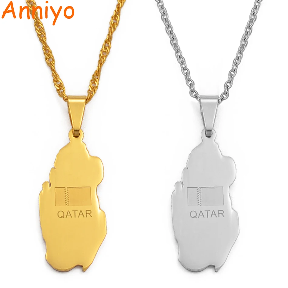 Ожерелье с подвеской в виде карты Катара Anniyo золотого цвета Qataris для