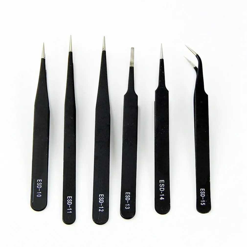

6Pcs Anti-Static Stainless Steel Tweezers Electronic Tweezers Precision Pointed Mouth Repair Manual Diy Gadgets