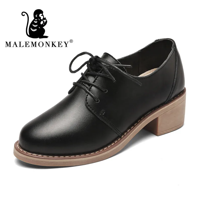 MALEMONKEY/Роскошные брендовые дизайнерские туфли; Новинка года; модная женская обувь на платформе; удобные туфли-оксфорды из натуральной кожи на резиновой подошве - Цвет: Черный