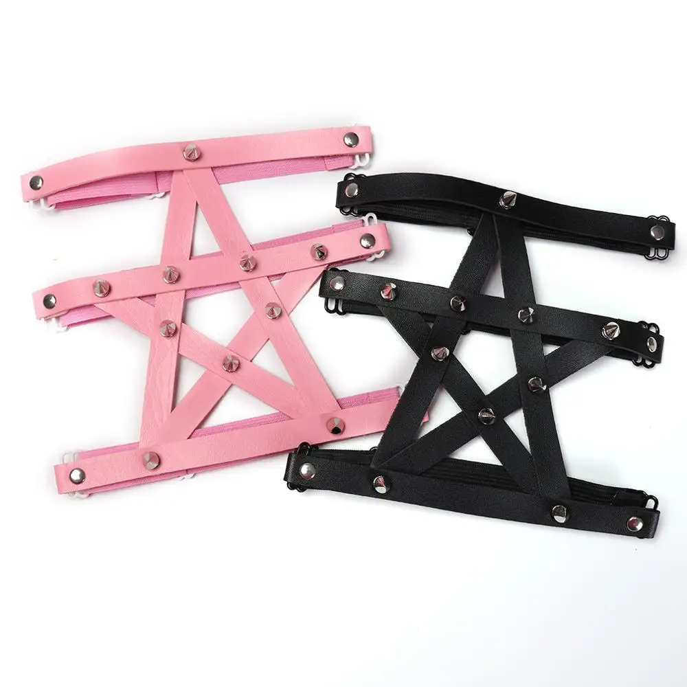 One Piece Pentagram Black Garter Belt Leather Metal Buckle Stockings Punk Goth Strap Adjustable Night Club Rave Body Harness