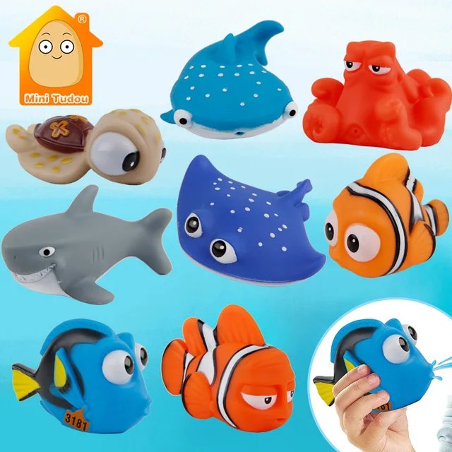 Baby Bath Toys Finding Fish Kids Float Spray Water Squeeze Aqua Soft Rubber Bathroom Play Animals Bath Figure Toy For Children 1