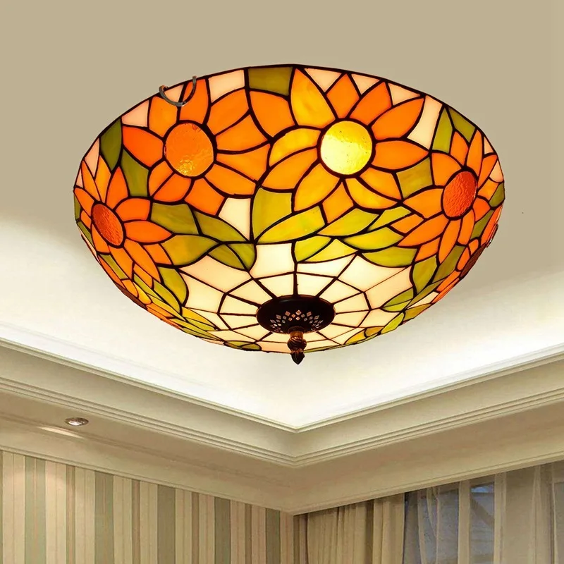 

European style Sunflower Garden retro Tiffany color glass corridor balcony hall bedroom ceiling light