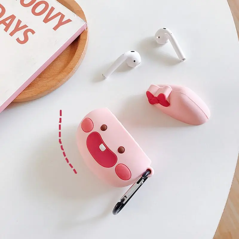 Розовый персиковый защитный чехол силиконовый чехол с карабином для Airpods 1/2