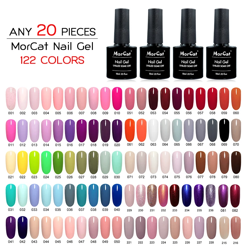 Morcat 20pcs Nail Gel Polish 122 Color Dry With Led Uv Lamp Nail Art
